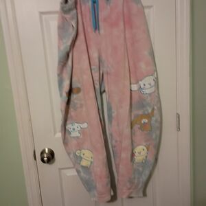 Pink Tie-Dye Sweatpants with Cartoon Characters